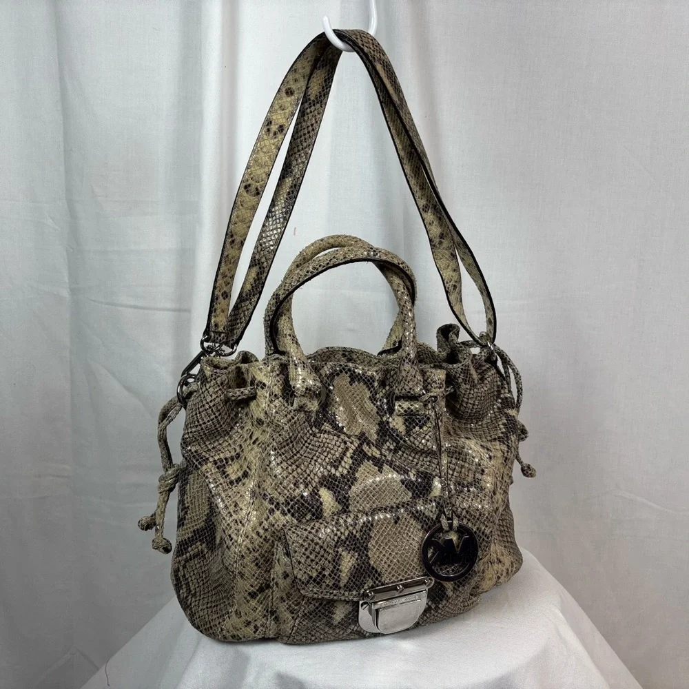 Michael Kors Nolita Snakeskin Embossed Leather Shoulder Bag‎